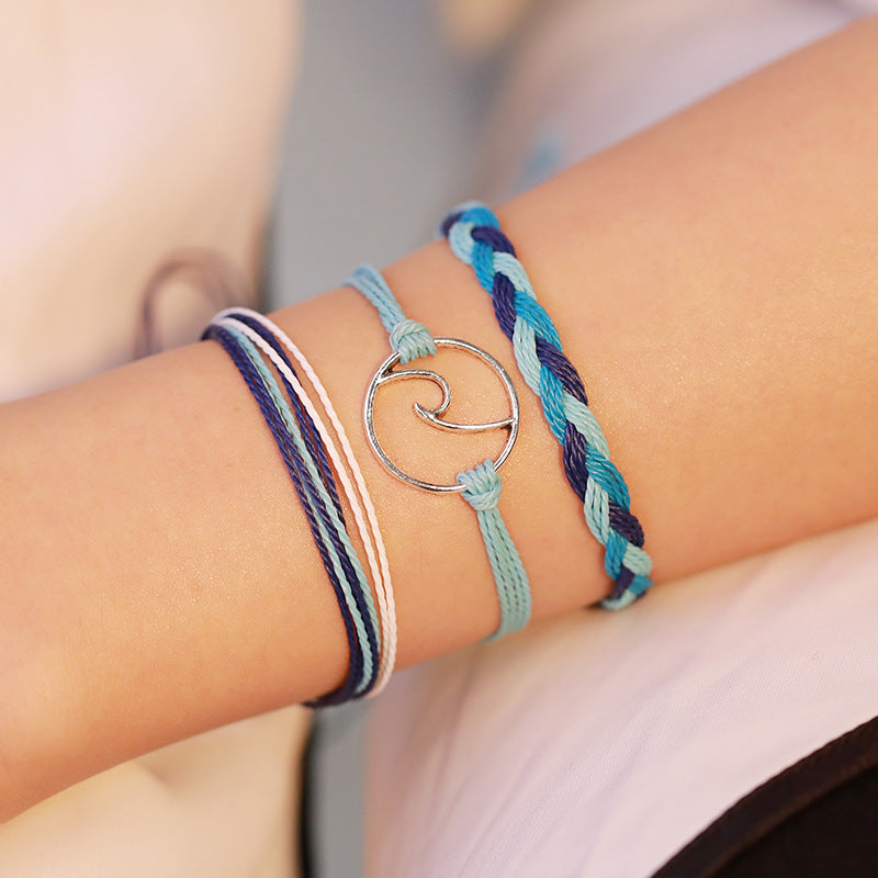 Bohemian woven bracelet wave, wave bracelet three-piece simple jewelry