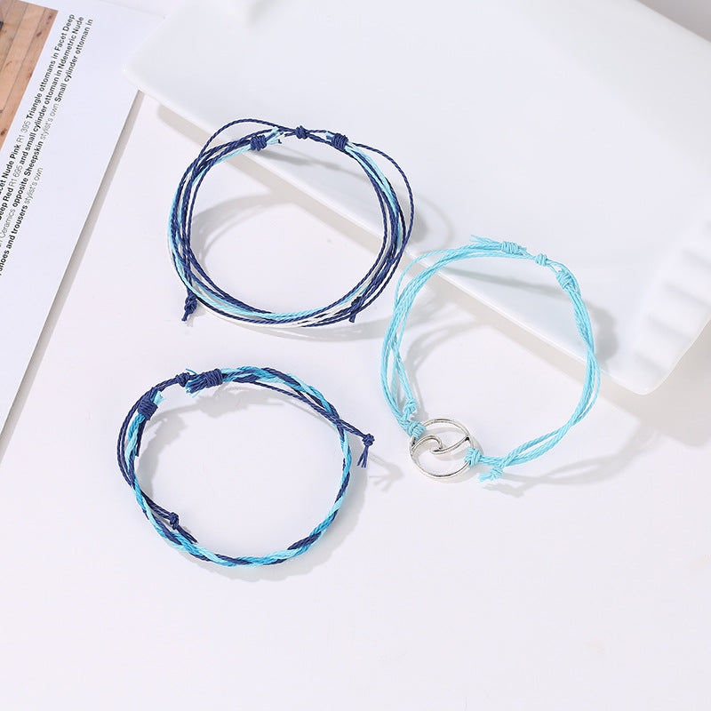 Bohemian woven bracelet wave, wave bracelet three-piece simple jewelry