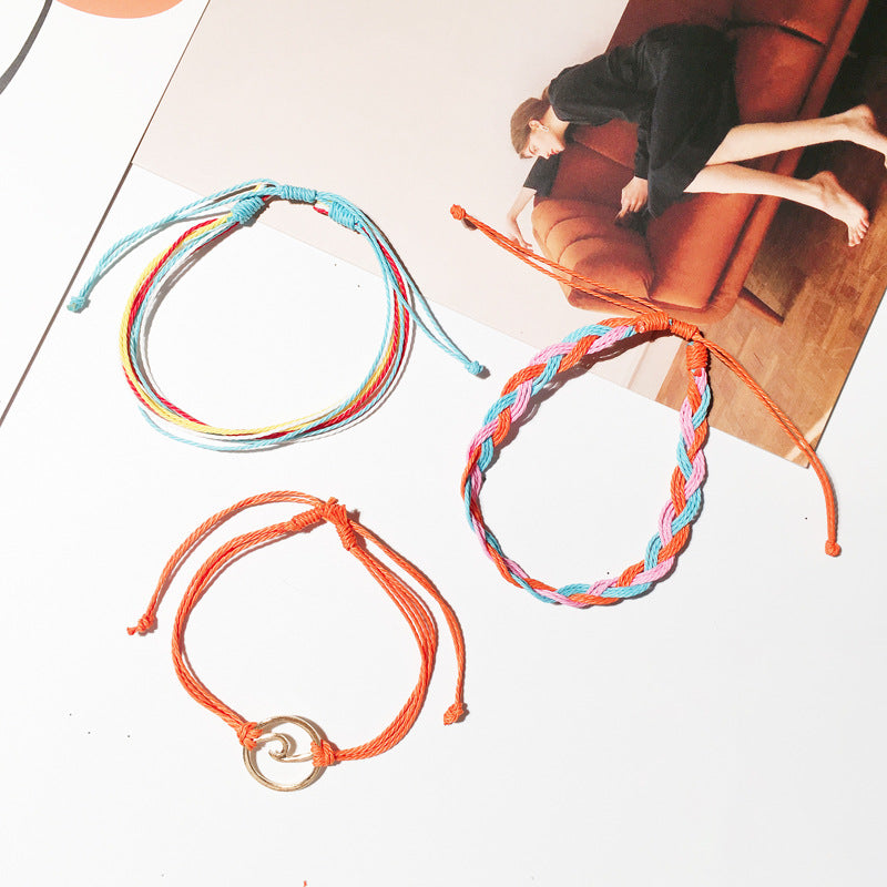 Bohemian woven bracelet wave, wave bracelet three-piece simple jewelry