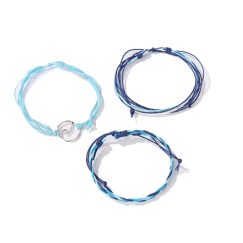 Bohemian woven bracelet wave, wave bracelet three-piece simple jewelry